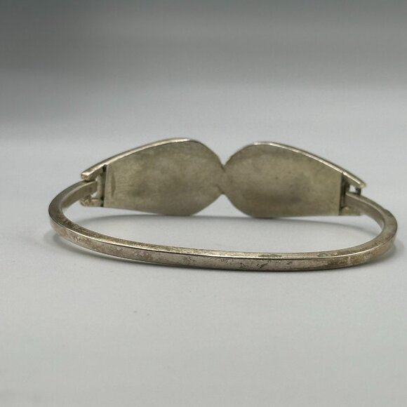 Vintage Alpaca Silver Bracelet Blue Green Inlay Geometric Hinged Cuff 7 Inch - Picture 9 of 15